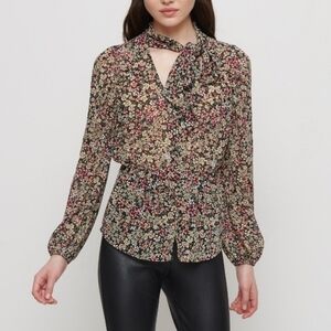 Dynamite Button-Up Neck Tie Blouse